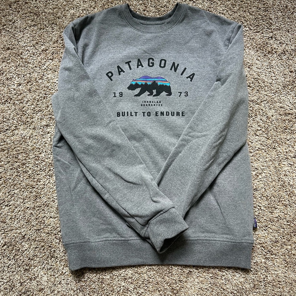 Patagonia Gray Crewneck Sweater with Classic Logo
